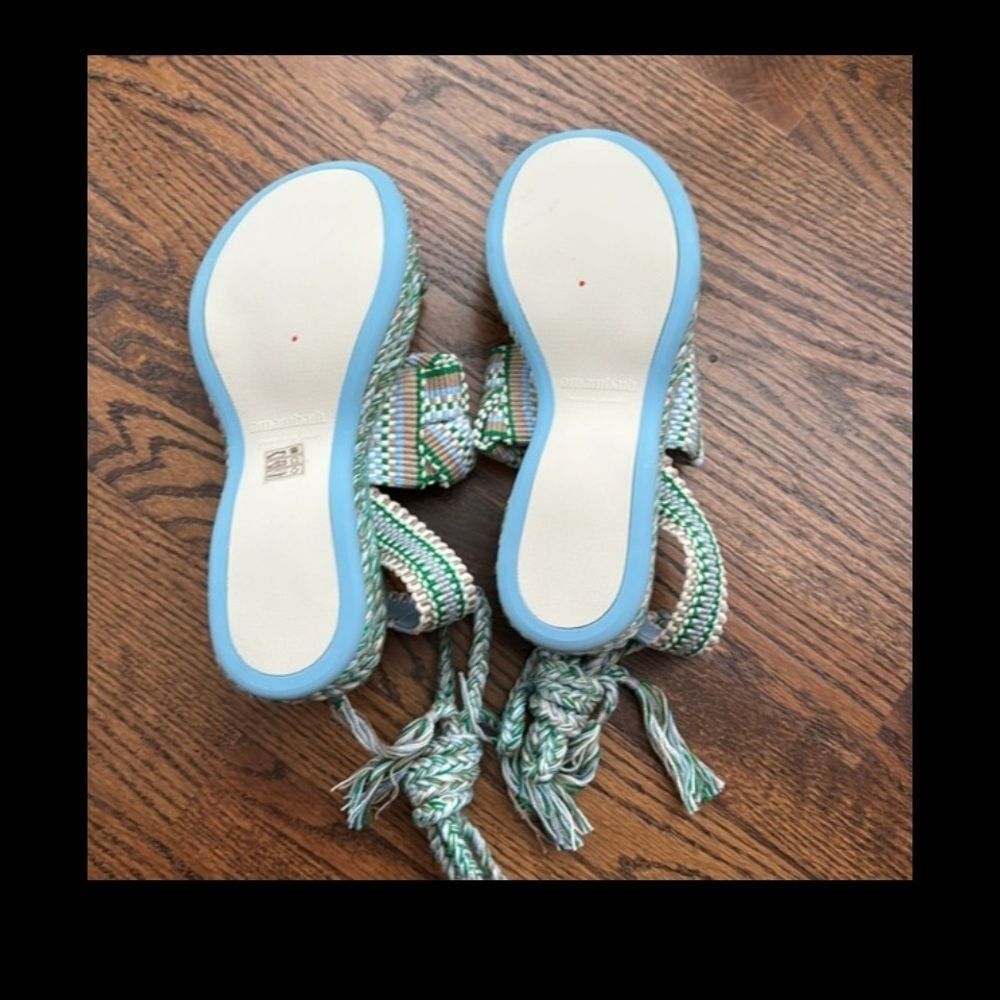 Free People Amambaih Manuela Green Blue Strappy Wedge Sandals - Picture 8 of 10